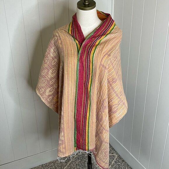 Handmade Reversible Scarf Made From Recycled Saris Red Orange Tan Mixed Media - Picture 6 of 6